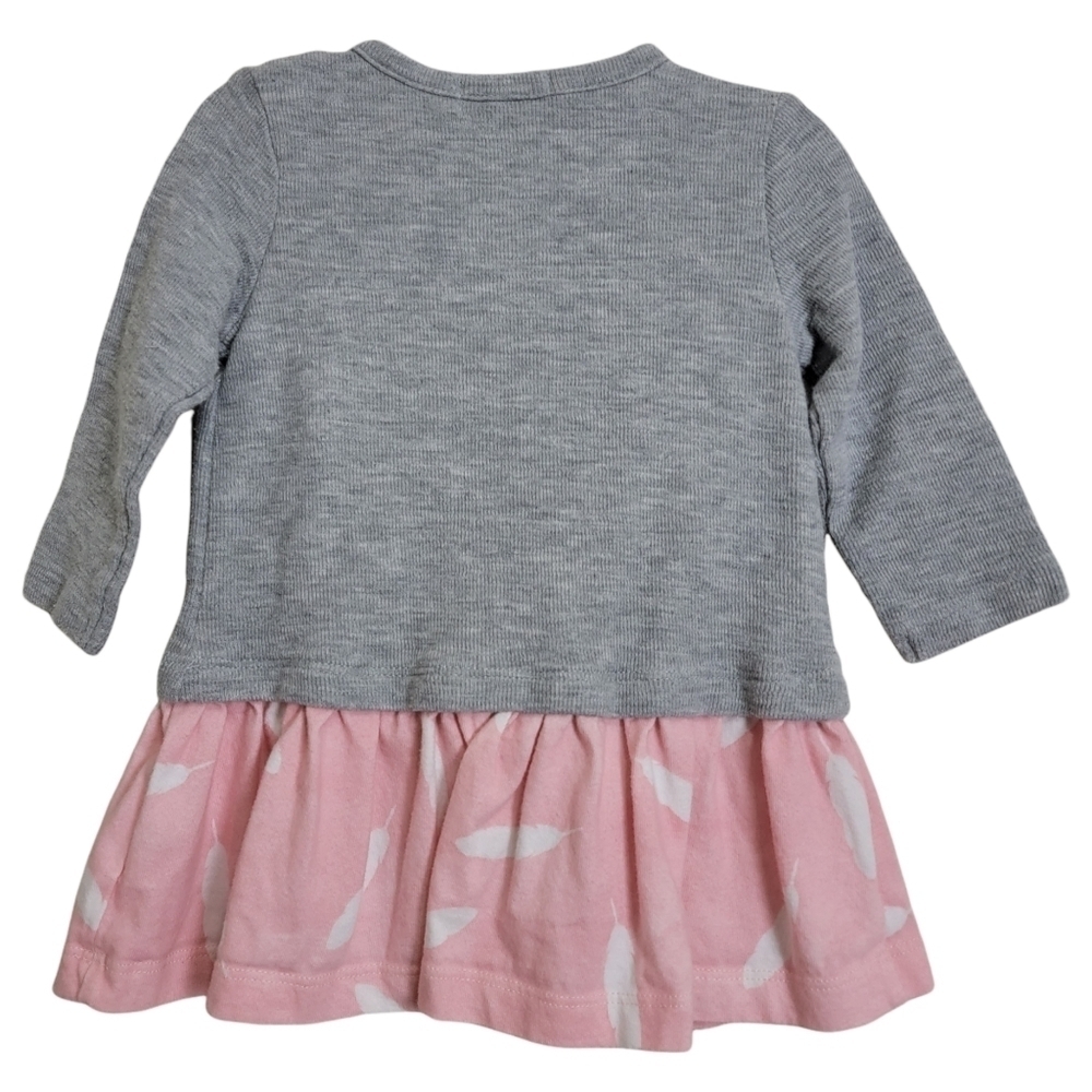 Jessica Simpson Gray Pink Boho Feather Love Dress and Diaper Cover Set 6/9M - Picture 2 of 5